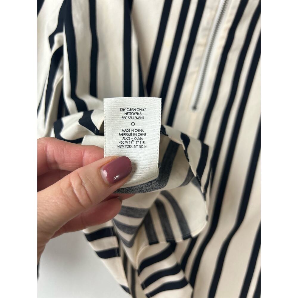 ALICE AND OLIVIA Bernice Ruffle-trimmed Striped Cotton Top In Variegated Stripe - Picture 7 of 8